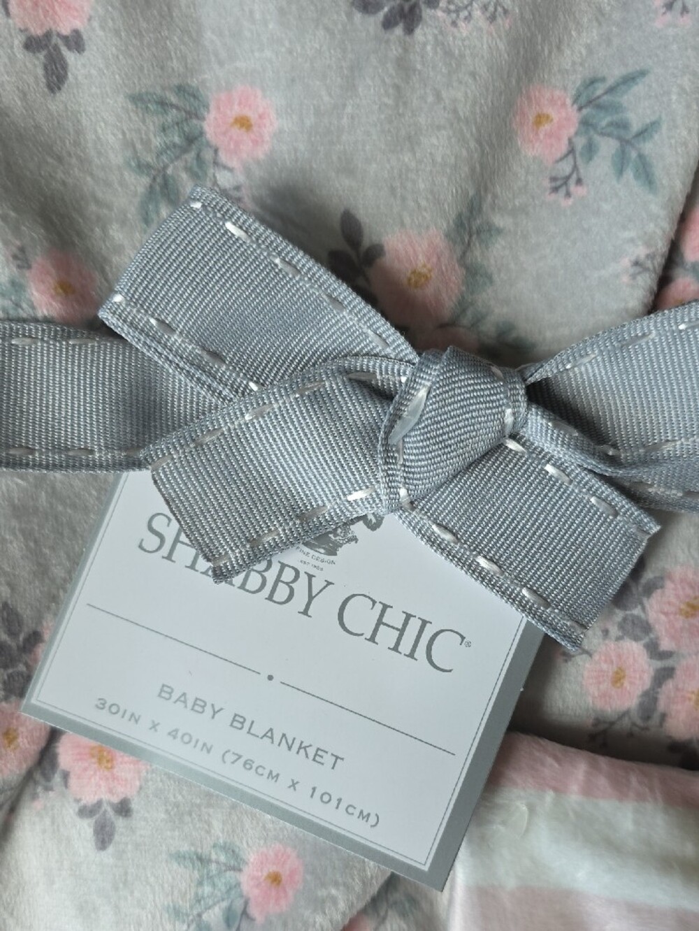 Shabby Chic Pink and Gray Floral Baby Throw Blanket - Picture 6 of 6